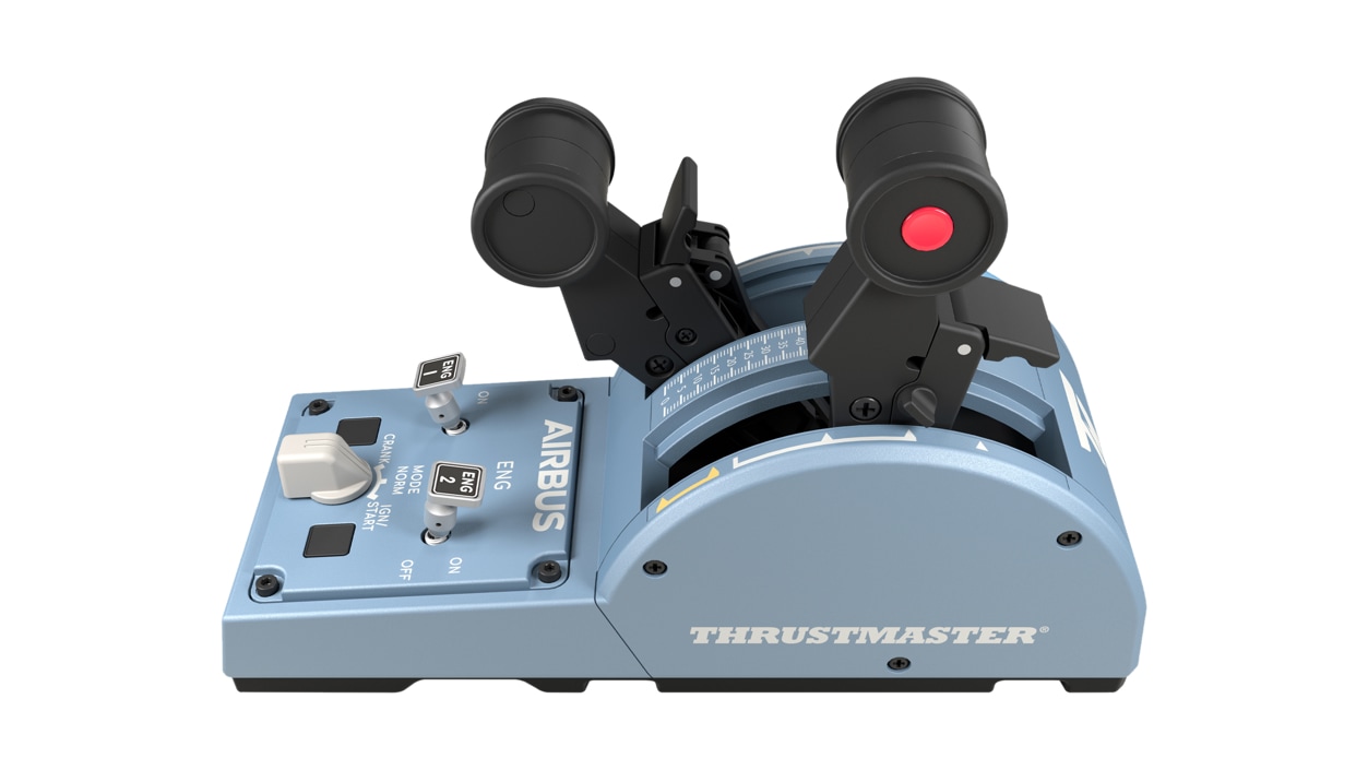 Side view of the Thrustmaster TCA Officer Pack Airbus Edition throttle quadrant.