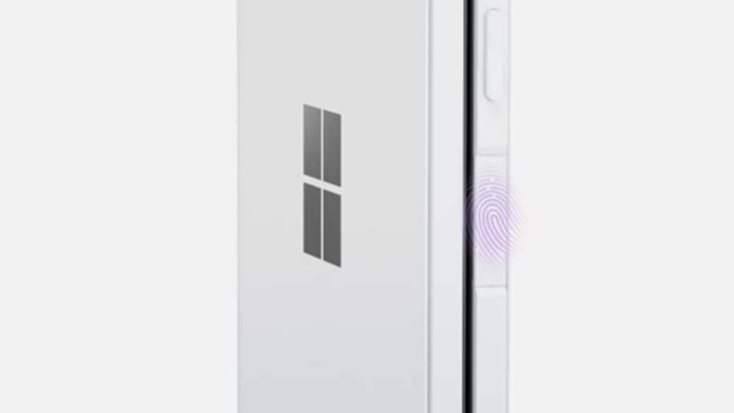 Surface Duo’s fingerprint reader on the side of the device