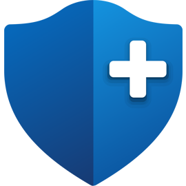 Blue shield with white plus sign in the top right corner