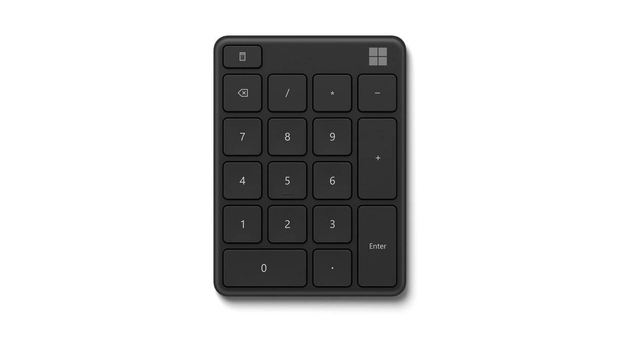 Numerická klávesnice Microsoft v matná černá čelní pohled.