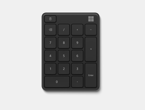 Top down view of a Microsoft Number Pad in matte black.