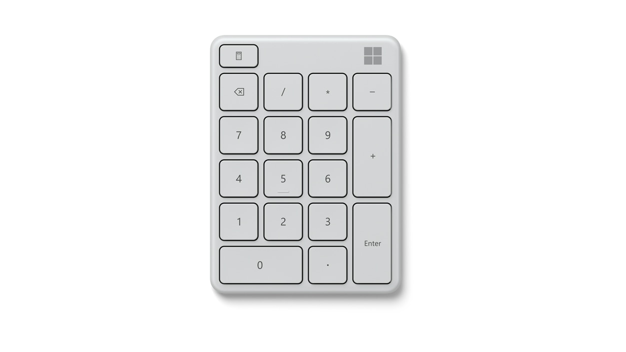 Numerická klávesnice Microsoft v ledovcová čelní pohled.