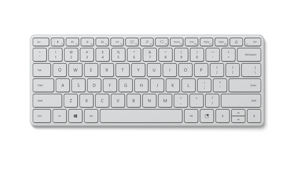 Monza Grey Microsoft Designer Compact Keyboard at an angle. 
