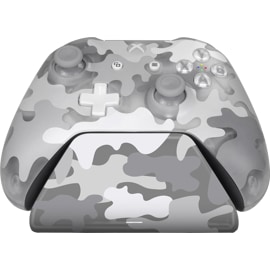 Front view of a Universal Xbox Pro Charging Stand in the Arctic Camo Special Edition pattern.