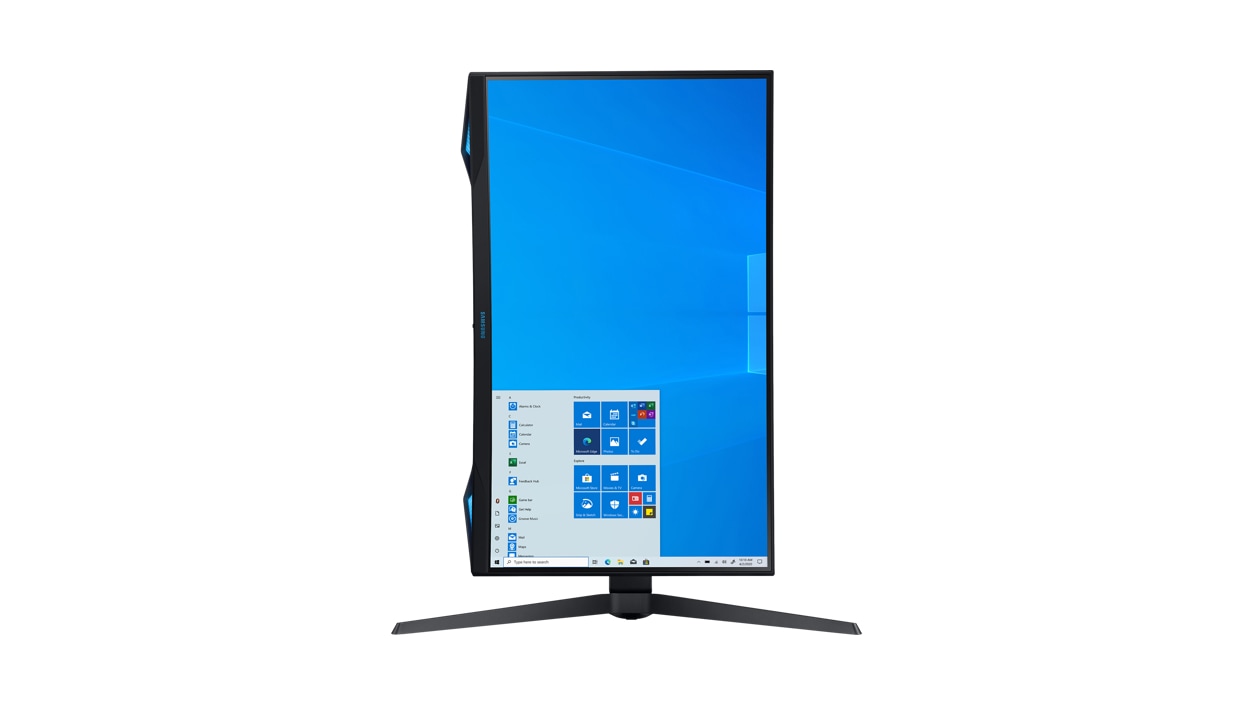 Front view of the Samsung 27" Odyssey G7 Gaming Monitor with the screen in a vertical position