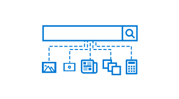 An illustration of multiple content icons on a website search bar.