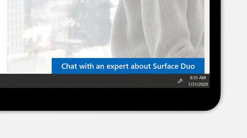 A screen showing “Chat with an expert about Surface Duo” on a Microsoft Store page