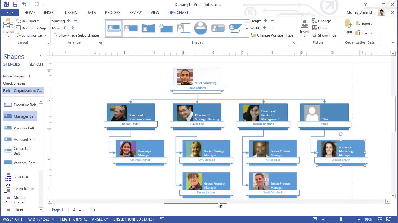 ワークシート データに基づいて Visio で組織図を作成する Visio