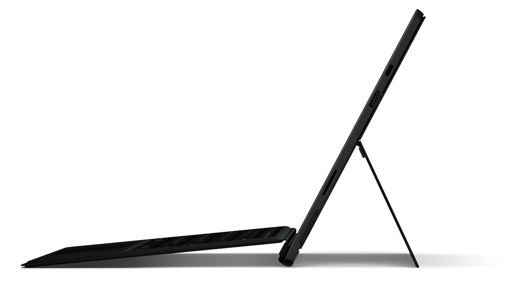 Surface Pro 7 and side view showing kickstand at an angle