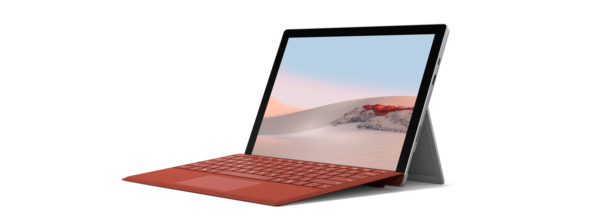 Surface Pro 7 mit schräg stehendem Surface Type Cover.