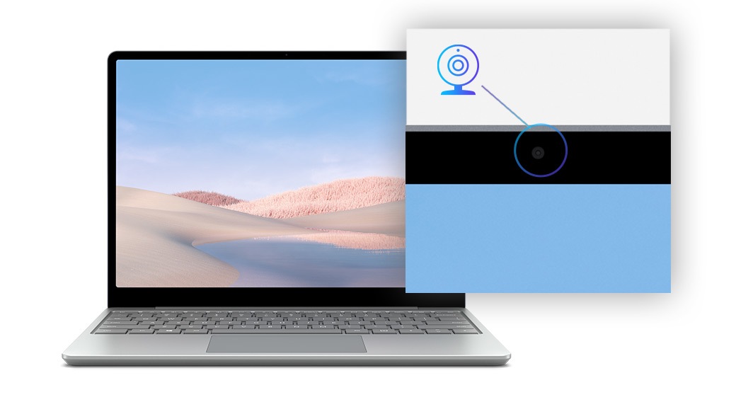 Közeli kép a Surface Laptop Go kamerájáról