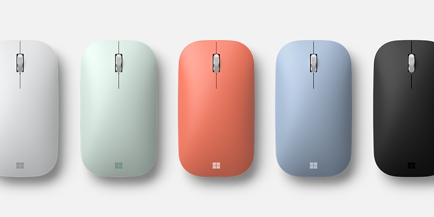 A Microsoft Modern Mobile Mouse in various colours