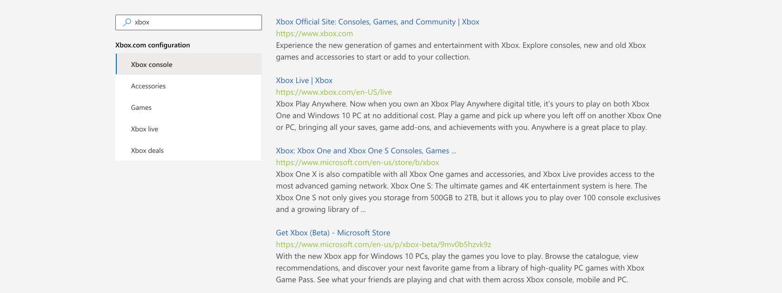 Illustration of search experience on xbox.com domain.