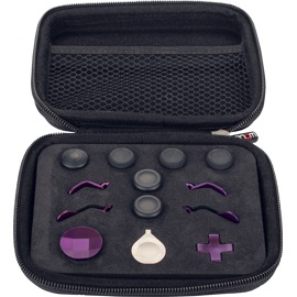 Front view of opened carry case of Venom Elite Wireless Series 2 Controller Customisation Kit in Purple