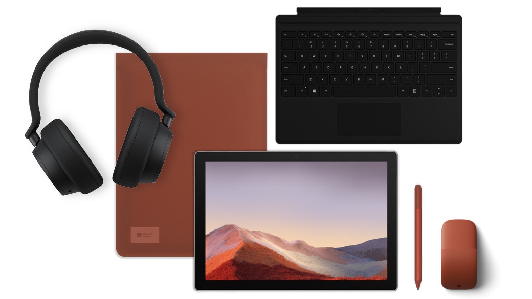 Surface Pro 7 avec plusieurs accessoires
