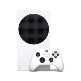 Xbox Series S Konsole mit Xbox Wireless Controller in Robot White: Ansicht von vorne