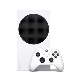Xbox Series S console with Xbox wireless controller in robot white, facing forward