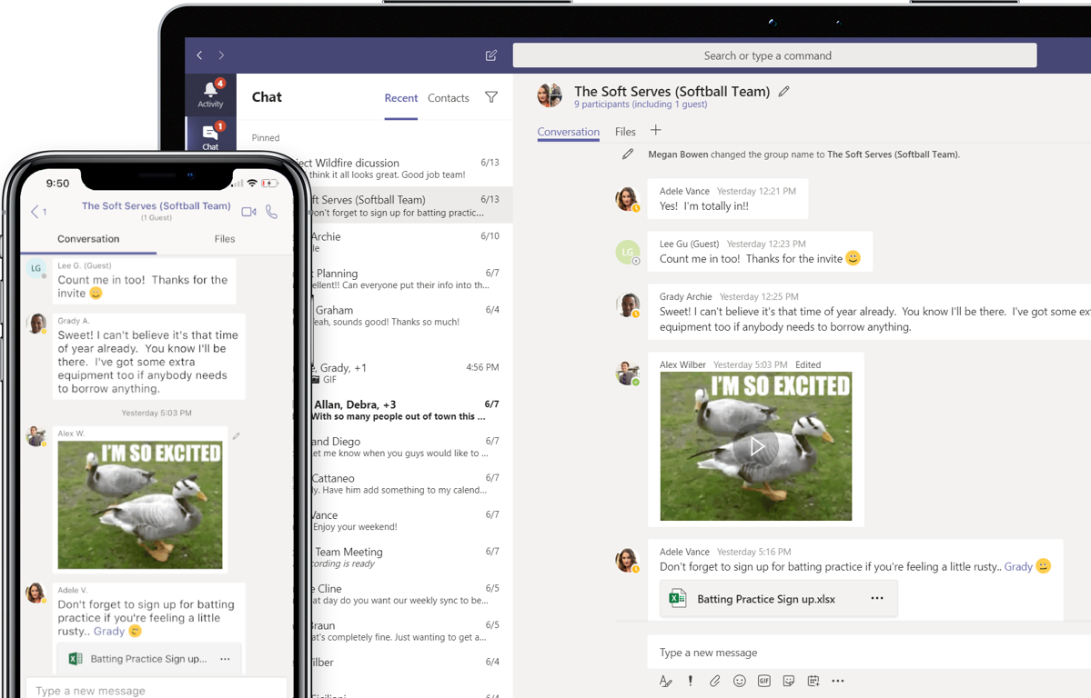 A mobile device and a laptop both showing Microsoft Teams.