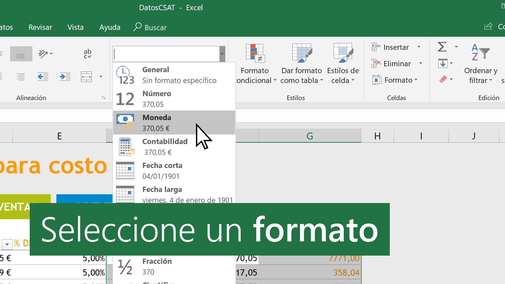 Formatos de número disponibles en Excel - Soporte técnico de Microsoft