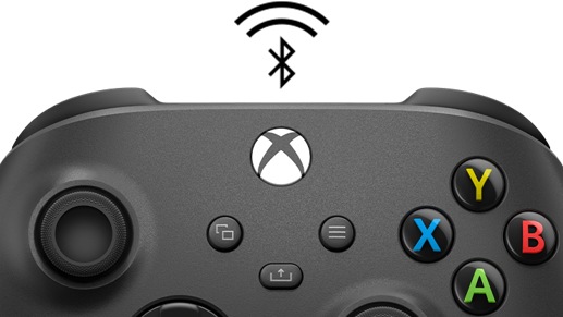 El controlador inalámbrico Xbox + adaptador inalámbrico con un icono de Bluetooth® 
