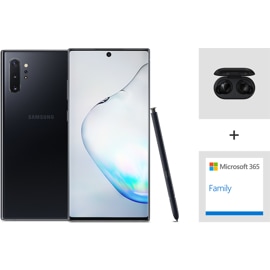 Samsung Note 10 bundle with Samsung Earbuds and Microsoft 365 Family.