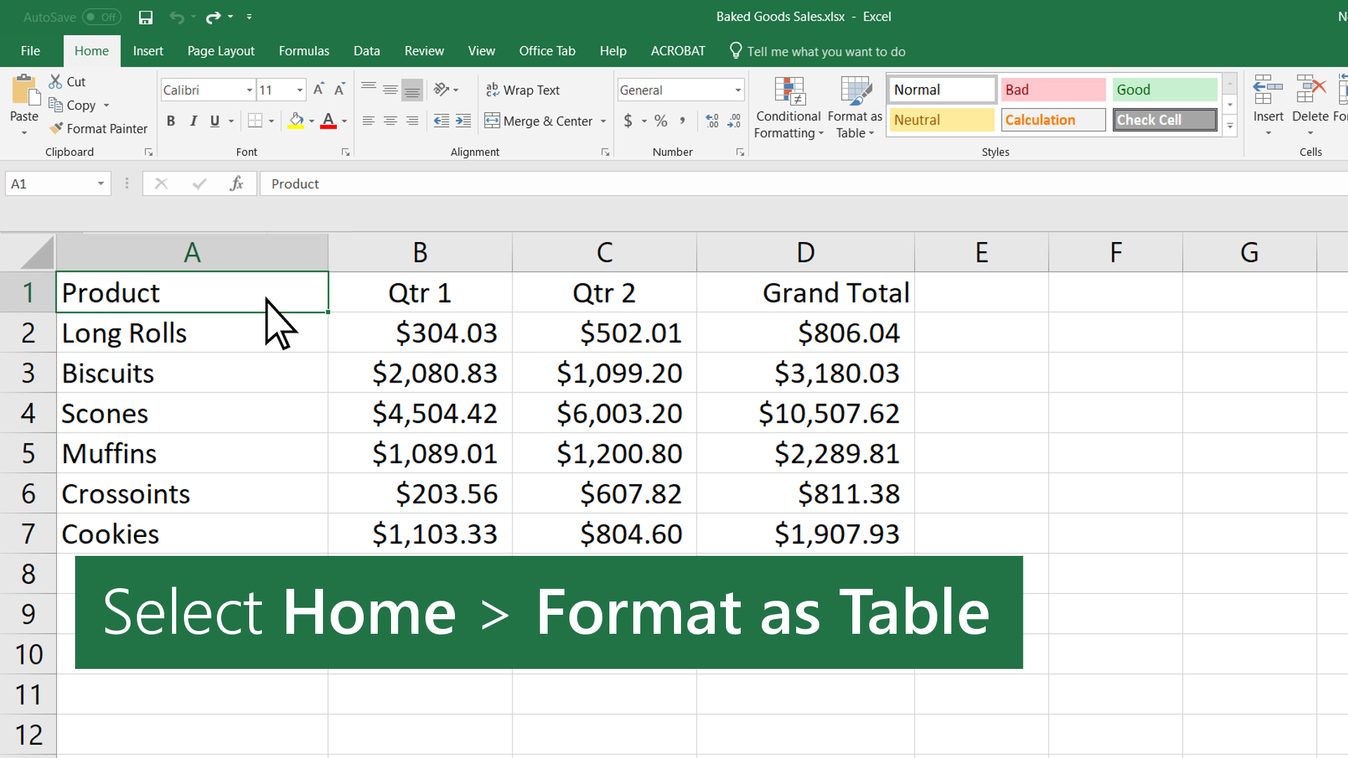 สร้างตารางใน Excel - ฝ่ายสนับสนุนของ Microsoft