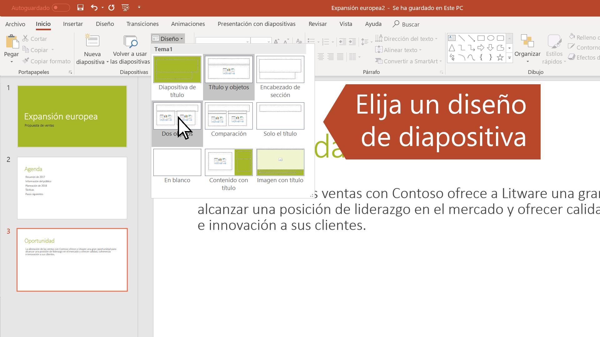 Aplicar un diseño de diapositiva - Soporte técnico de Microsoft