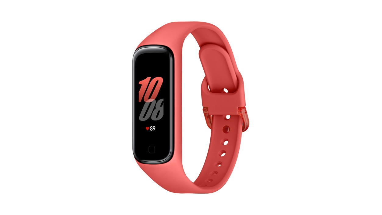 Front left-facing view of the Samsung Galaxy Fit2 Smart Watch in Red