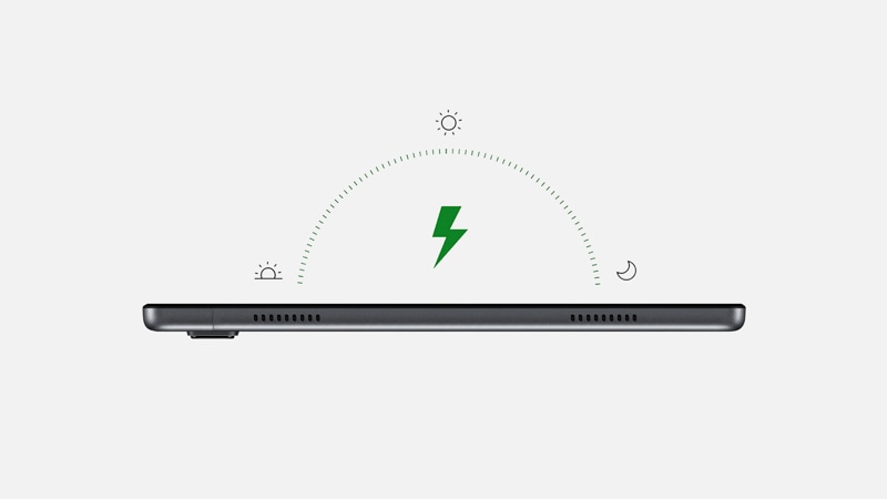 Left side view of Samsung Galaxy Tab A7 with battery life graphic