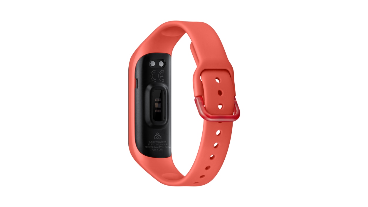 Rear left-facing view of the Samsung Galaxy Fit2 Smart Watch in Red