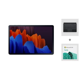Samsung Tab S7+ bundle with M365 Family and keyboard.