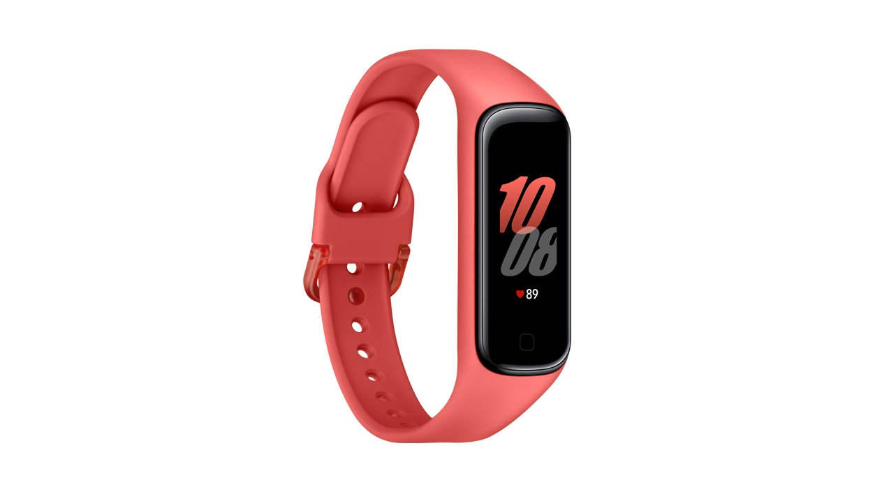 Front right-facing view of the Samsung Galaxy Fit2 Smart Watch in Red