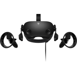 Front view of HP Reverb G2 VR Headset with controllers