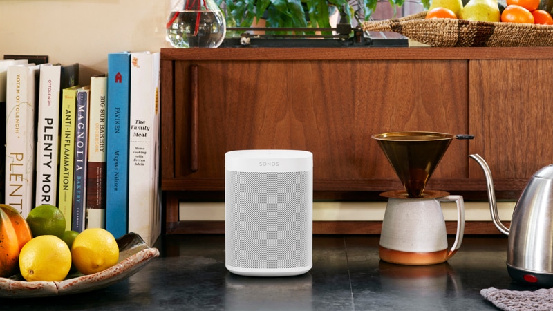Sonos One in White in a dining room setting