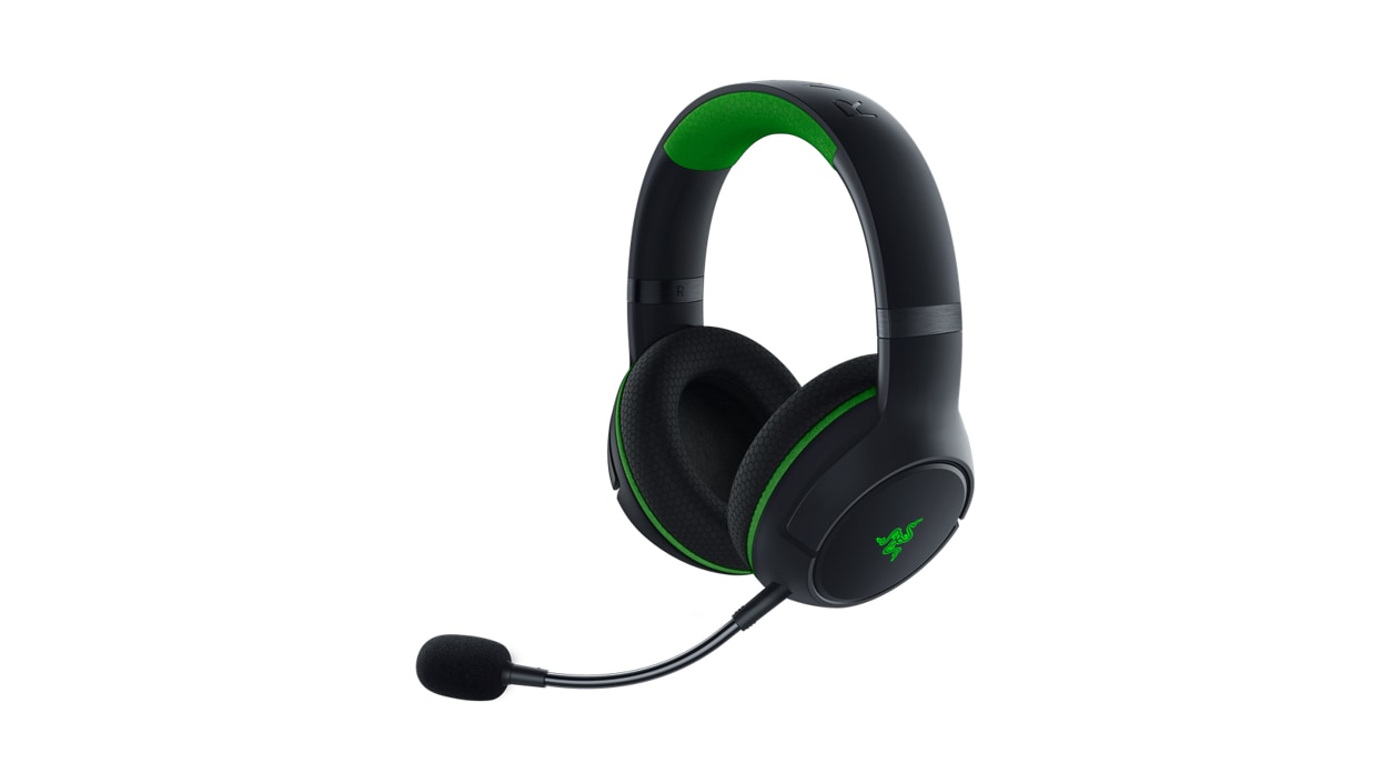 Angled front view of Razer Kaira Pro Wireless Gaming Headset for Xbox Series X|S with microphone.
