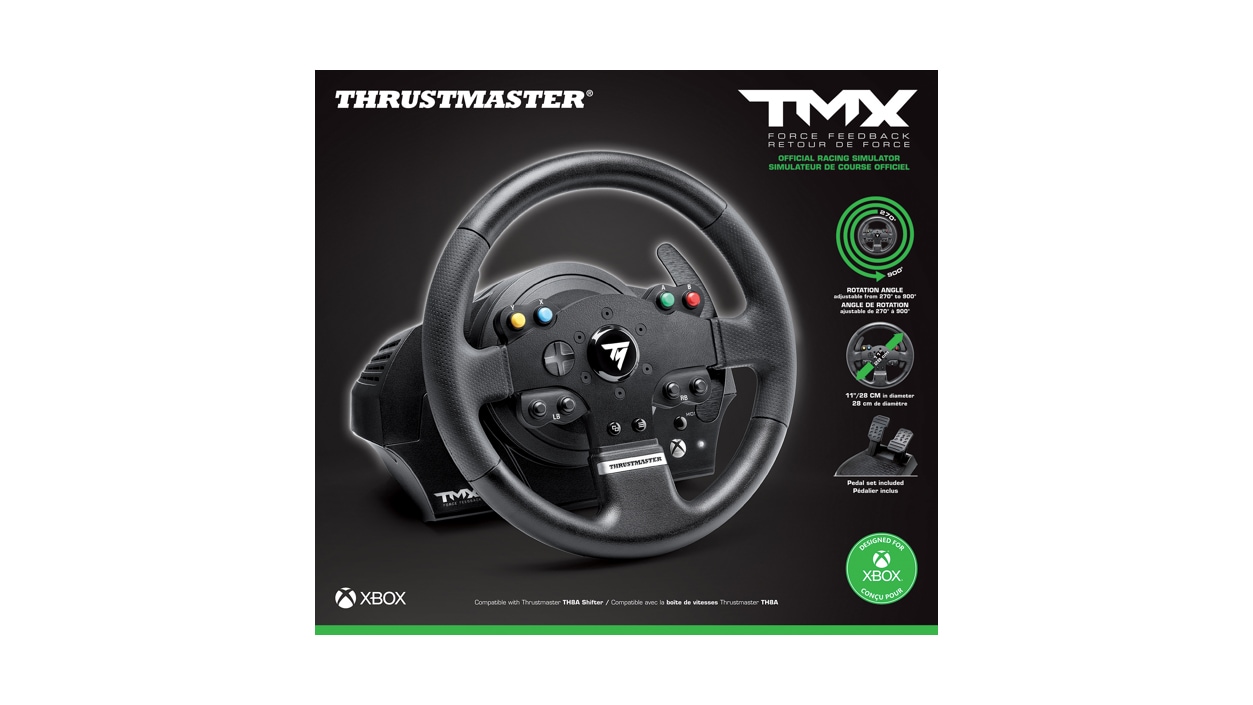 Front view of the product box for a Thrustmaster TMX Force Feedback Racing Wheel.
