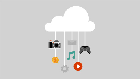 Illustration of icons hanging from a cloud