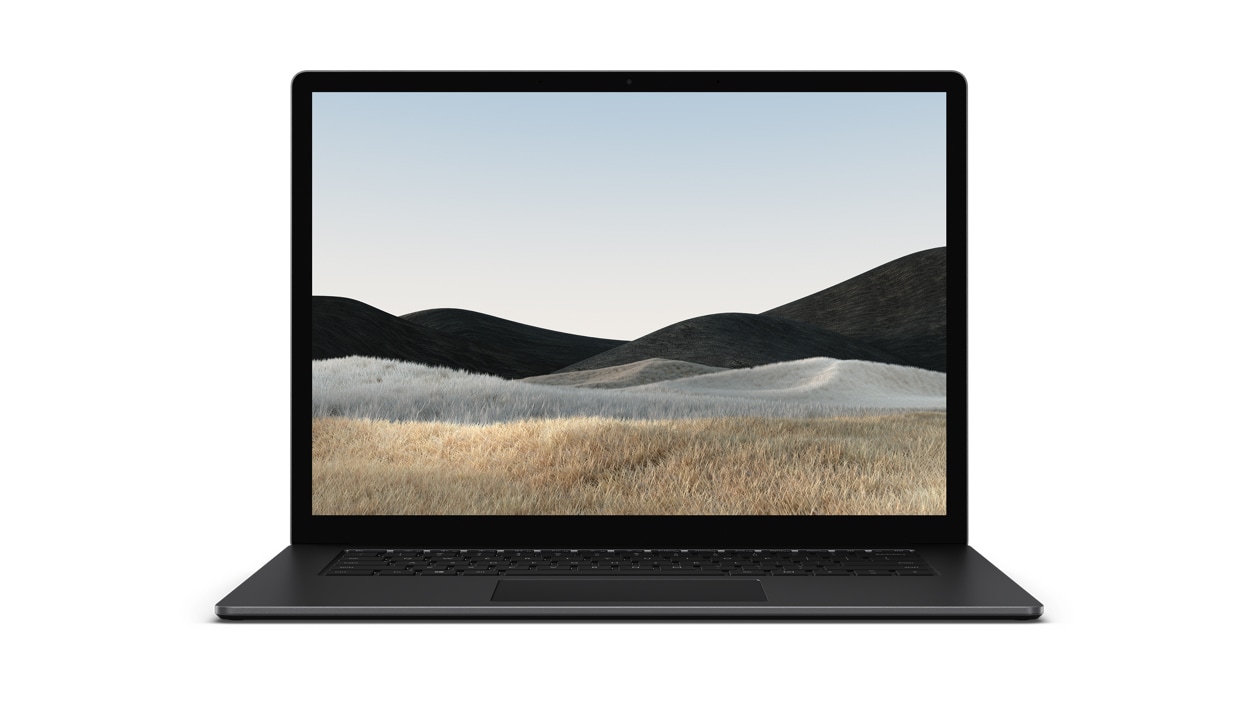 Vista frontale di un computer Surface Laptop 4 nel colore Nero satinato