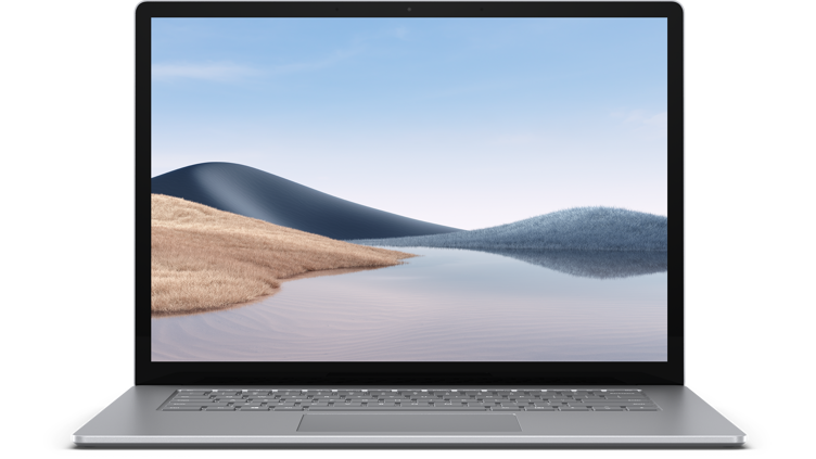 Vista frontal do Surface Laptop 4 em Platina