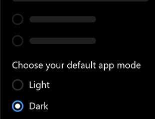 Windows settings in dark mode