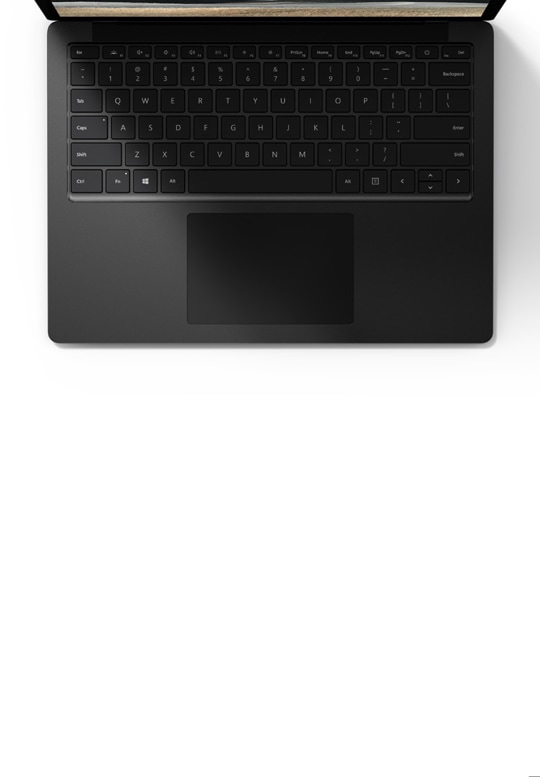 ภาพระยะใกล้ของ Surface Laptop 4 วัสดุโลหะเรียบลื่นสีดำด้าน