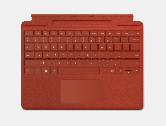 Top down view of a Surface Pro Signature Keyboard for Business in Poppy Red.