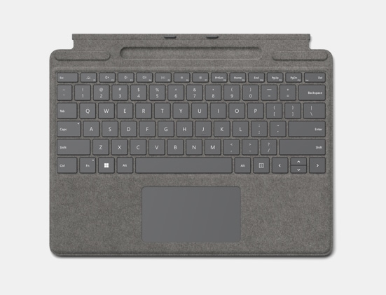 Top down view of a Surface Pro Signature Keyboard for Business in Platinum.