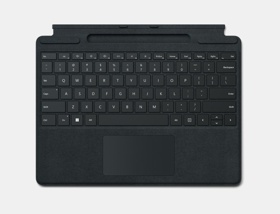 Top down view of a Surface Pro Signature Keyboard for Business in Black.