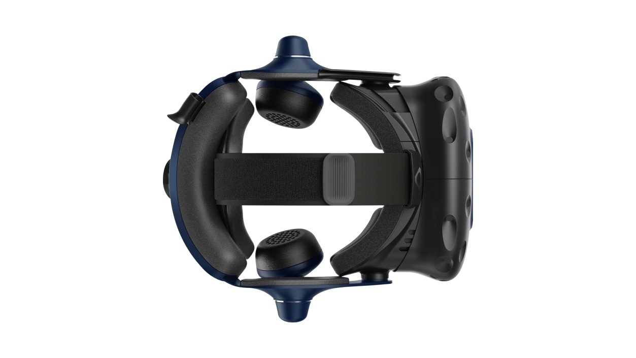 Top view of an H T C VIVE Pro 2 V R Headset facing right.