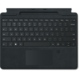 Vue du dessus d'un clavier Surface Pro Signature doté d’un lecteur d’empreintes digitales.