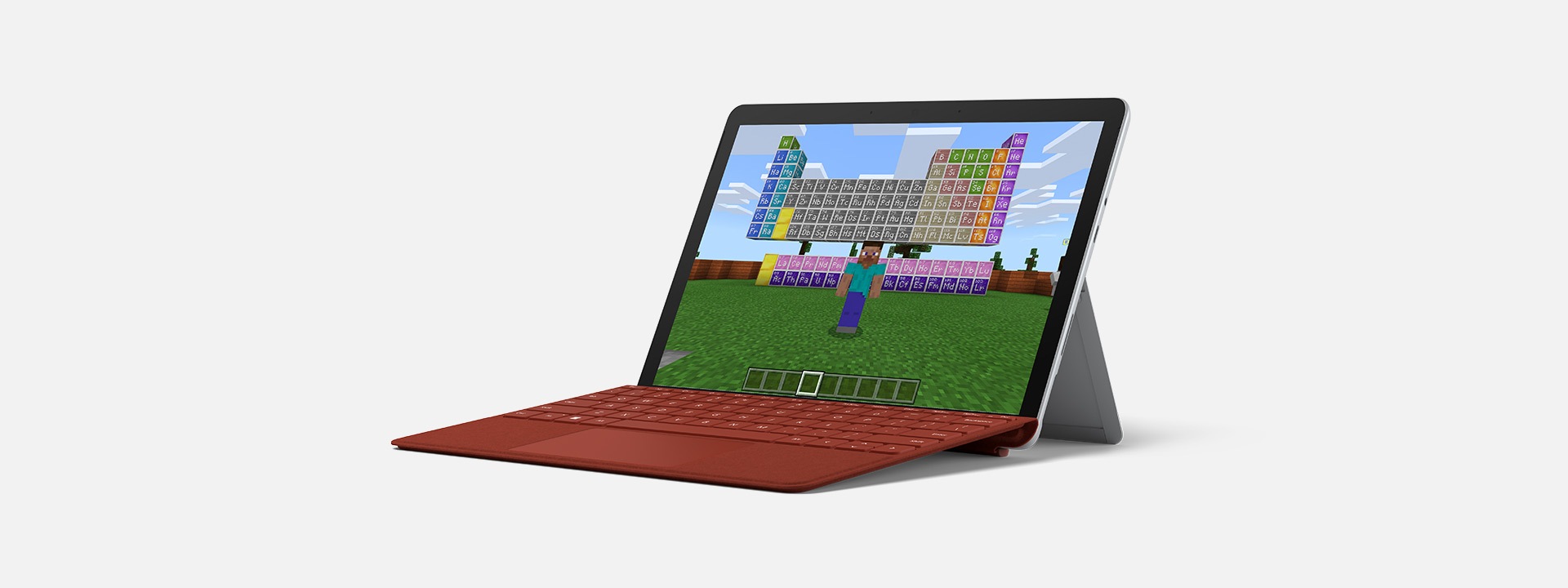 Surface Go 3 with Surface Type Cover featuing Minecraft.