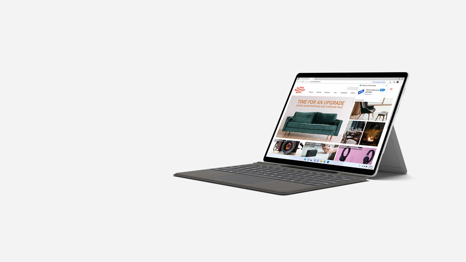 Surface Pro X getoond in laptopmodus.