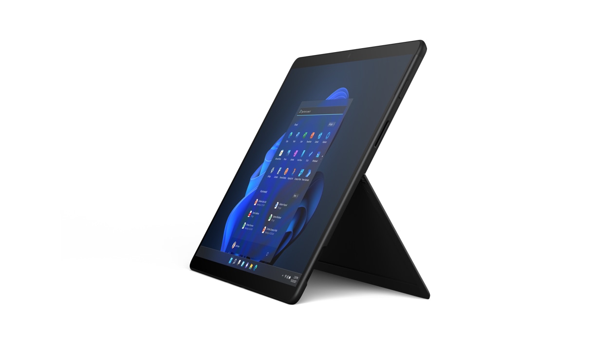 Side angle of the Surface Pro X for Business in matte black.