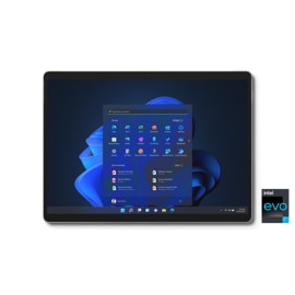 Surface Pro 8 för företag i platina sedd uppifrån.